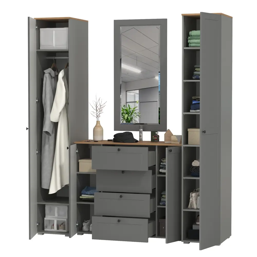 Фото 7 Комплект мебели для прихожей Mobi Остин пр-32-гз 200x230x54 см ЛДСП цвет серый графит/дуб крафт золотой