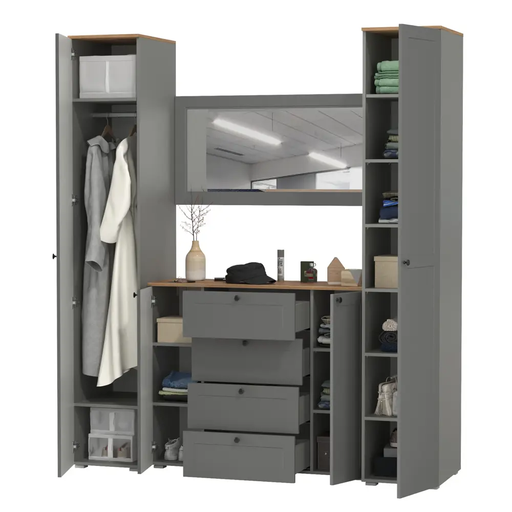 Фото 9 Комплект мебели для прихожей Mobi Остин пр-32-гз 200x230x54 см ЛДСП цвет серый графит/дуб крафт золотой