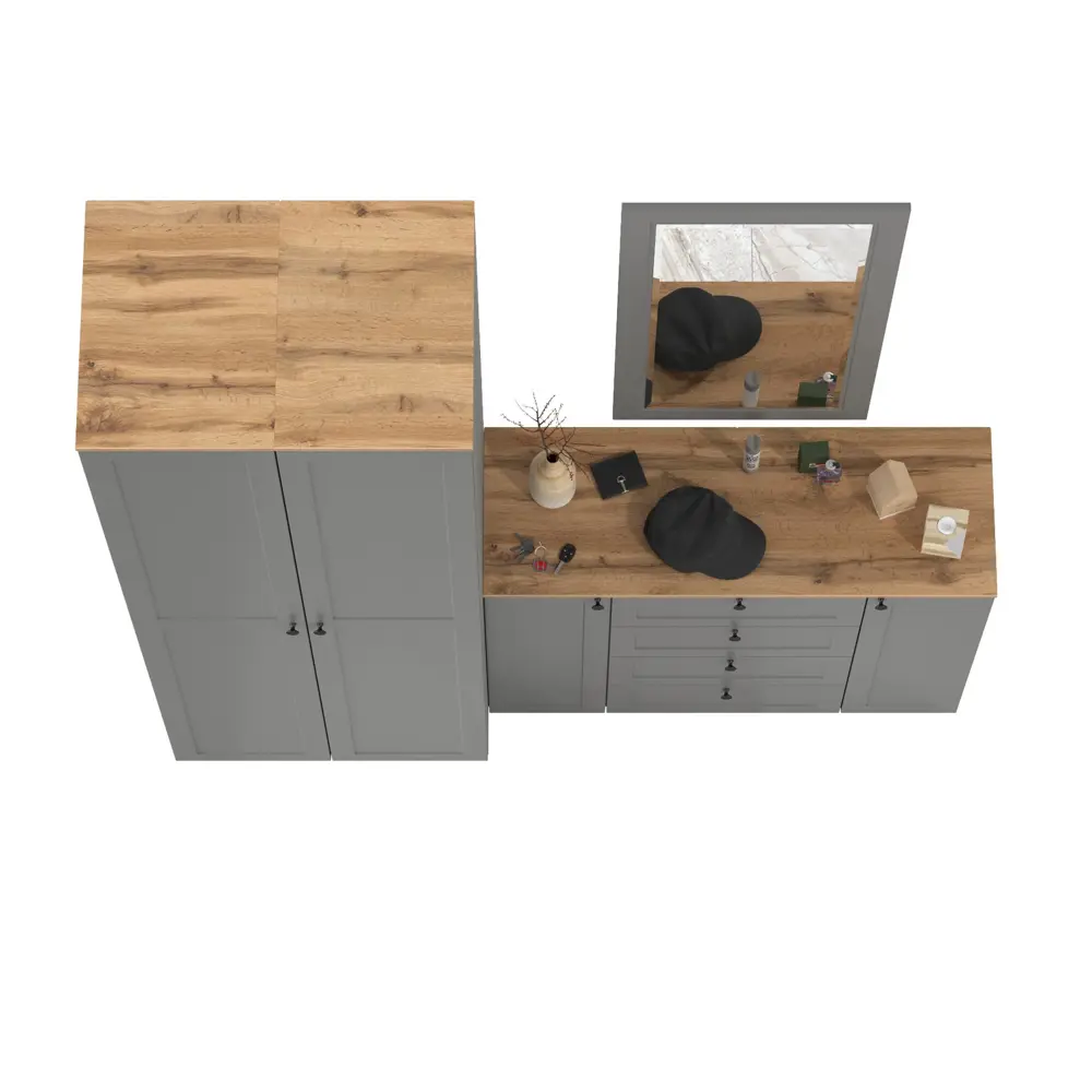 Фото 4 Комплект мебели для прихожей Mobi Остин пр-32-гз 200x230x54 см ЛДСП цвет серый графит/дуб крафт золотой