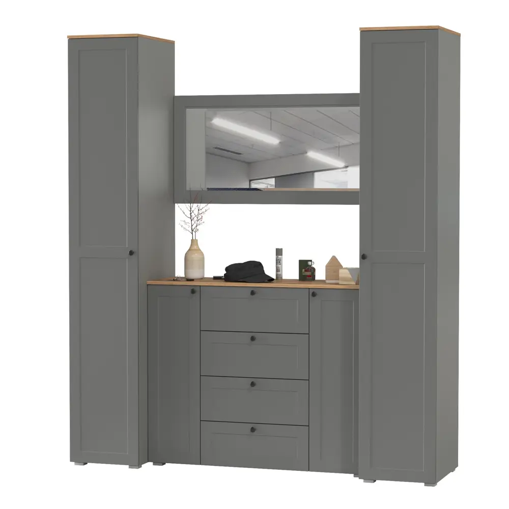 Фото 8 Комплект мебели для прихожей Mobi Остин пр-32-гз 200x230x54 см ЛДСП цвет серый графит/дуб крафт золотой