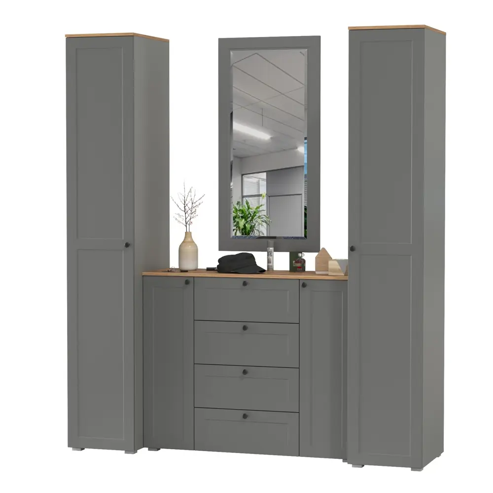 Фото 6 Комплект мебели для прихожей Mobi Остин пр-32-гз 200x230x54 см ЛДСП цвет серый графит/дуб крафт золотой