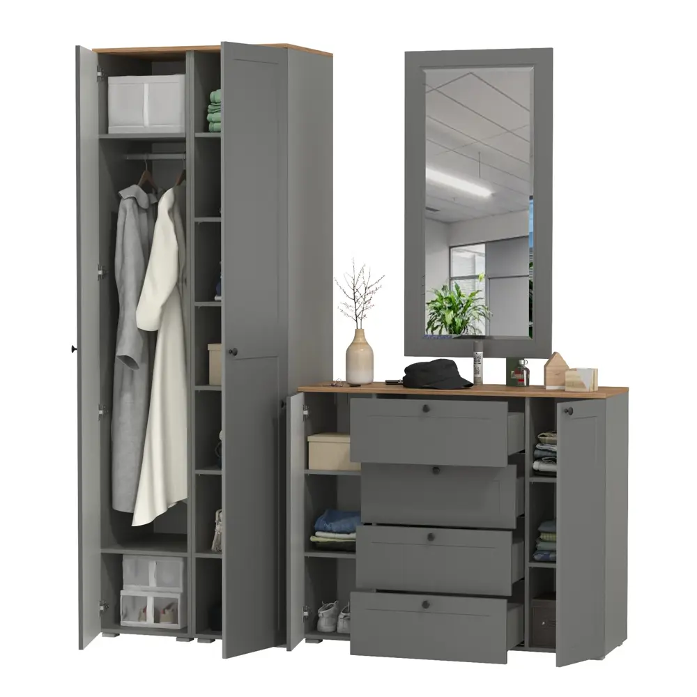 Фото 2 Комплект мебели для прихожей Mobi Остин пр-32-гз 200x230x54 см ЛДСП цвет серый графит/дуб крафт золотой