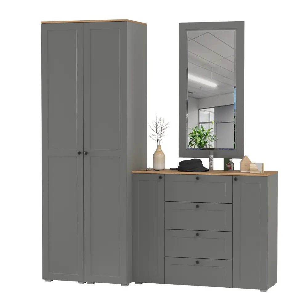 Фото Комплект мебели для прихожей Mobi Остин пр-32-гз 200x230x54 см ЛДСП цвет серый графит/дуб крафт золотой