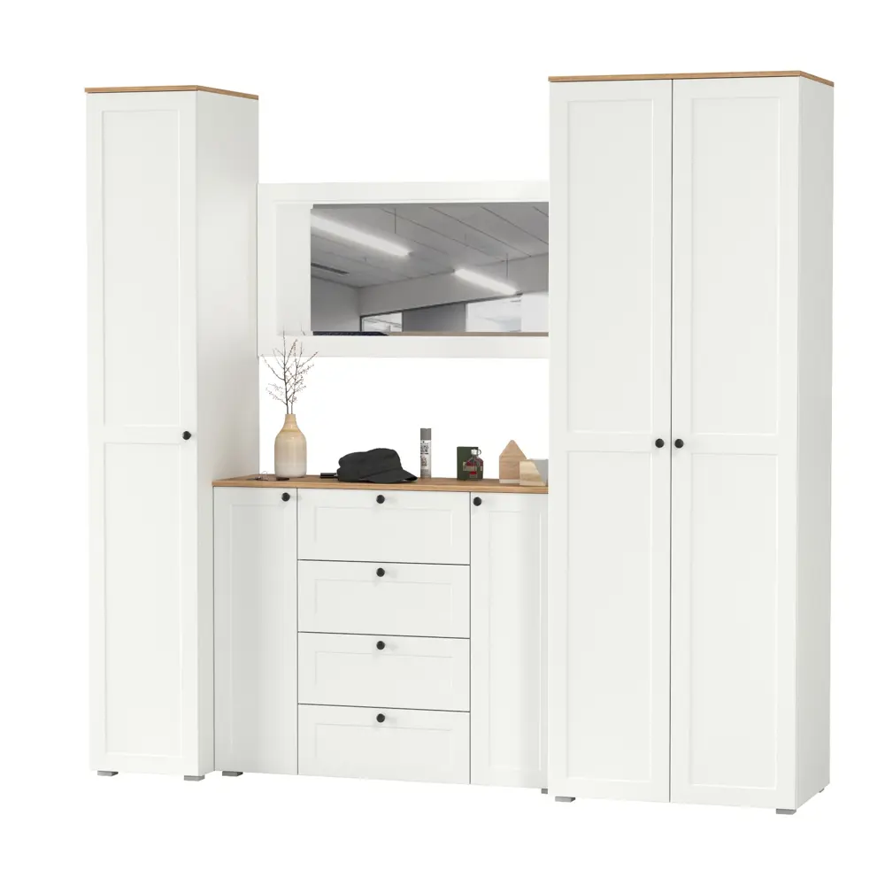 Фото 9 Комплект мебели для прихожей Mobi Остин пр-38-бз 240x230x54 см ЛДСП цвет белый шагрень/дуб крафт золотой