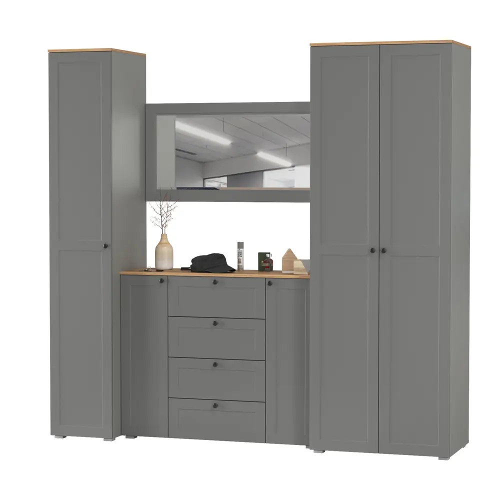 Фото 10 Комплект мебели для прихожей Mobi Остин пр-38-гз 240x230x54 см ЛДСП цвет серый графит/дуб крафт золотой