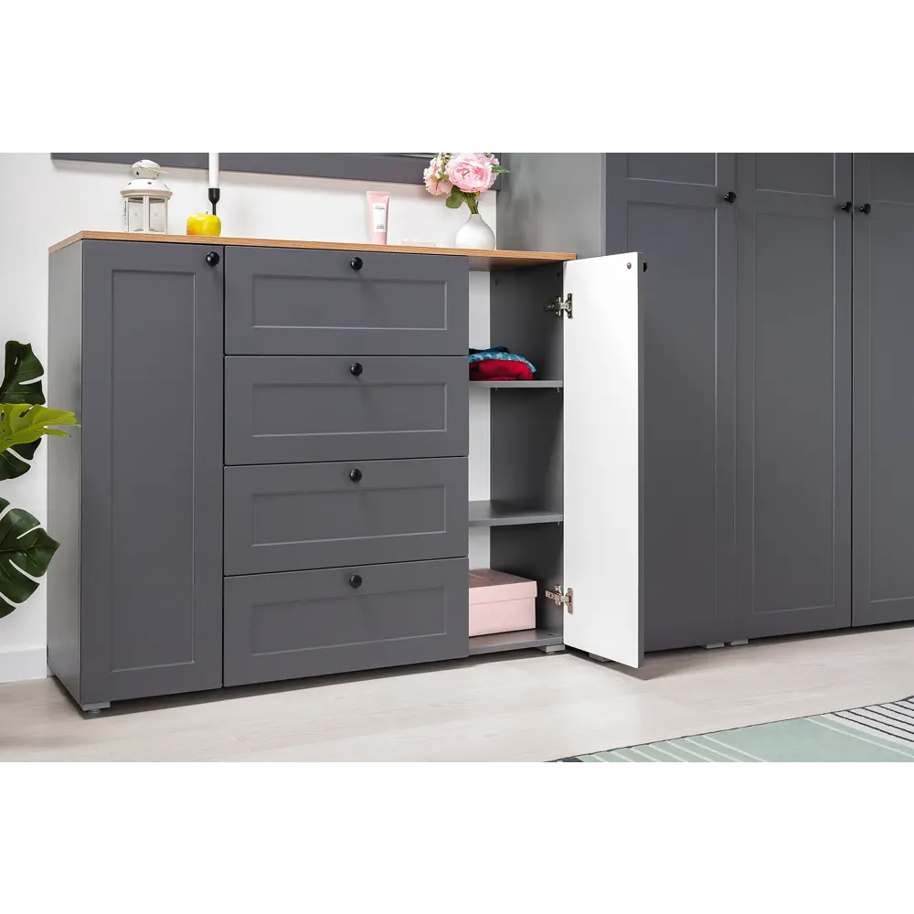 Фото 15 Комплект мебели для прихожей Mobi Остин пр-38-гз 240x230x54 см ЛДСП цвет серый графит/дуб крафт золотой