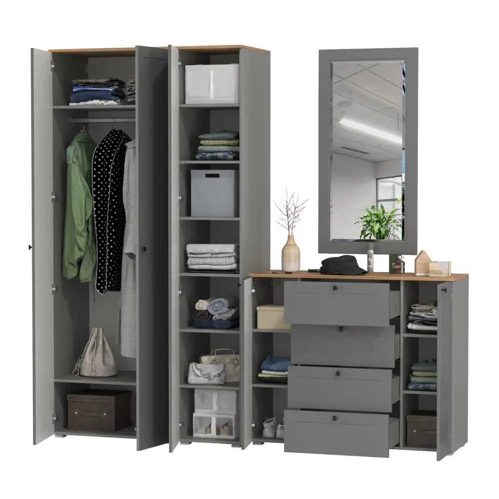 Фото 2 Комплект мебели для прихожей Mobi Остин пр-38-гз 240x230x54 см ЛДСП цвет серый графит/дуб крафт золотой