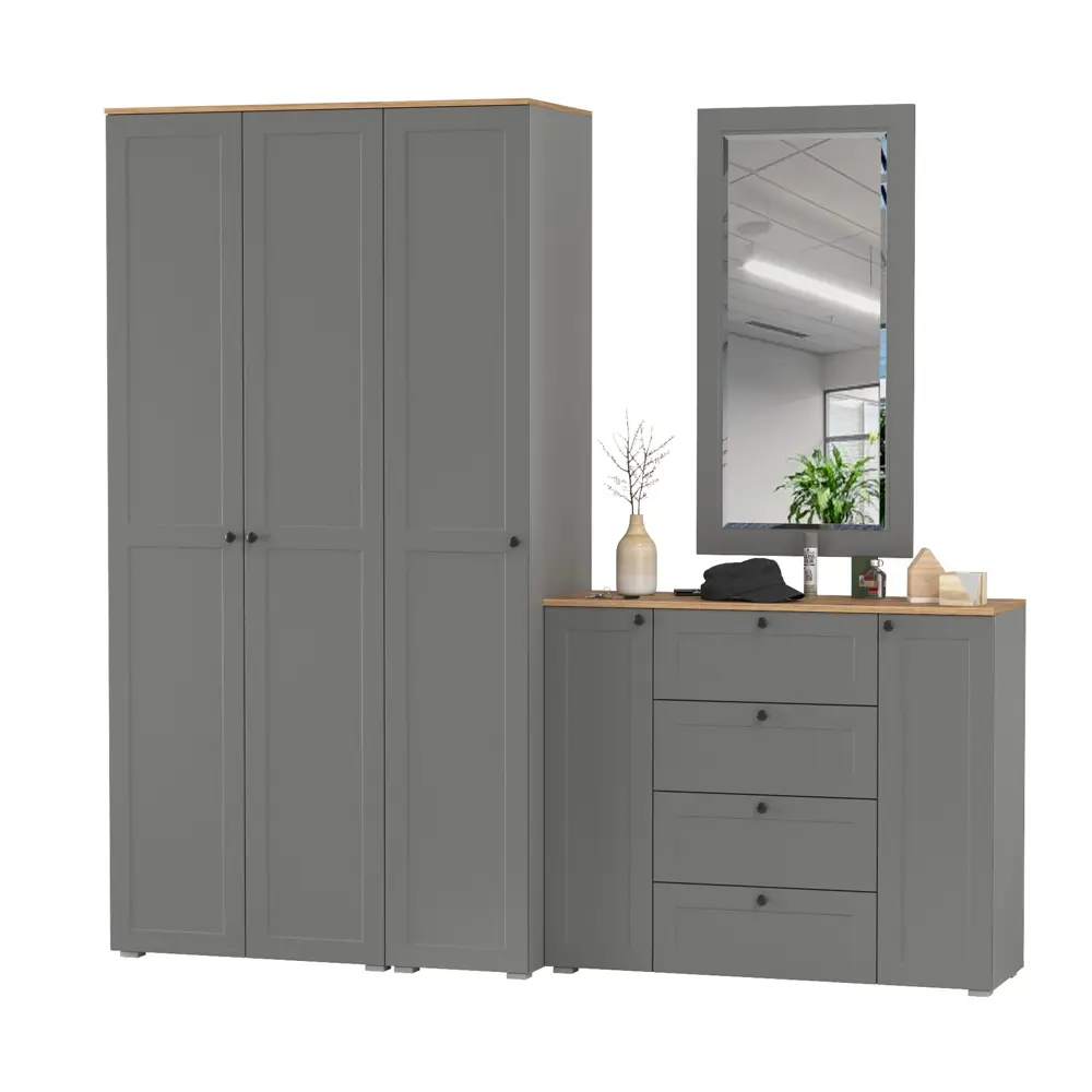 Фото Комплект мебели для прихожей Mobi Остин пр-38-гз 240x230x54 см ЛДСП цвет серый графит/дуб крафт золотой