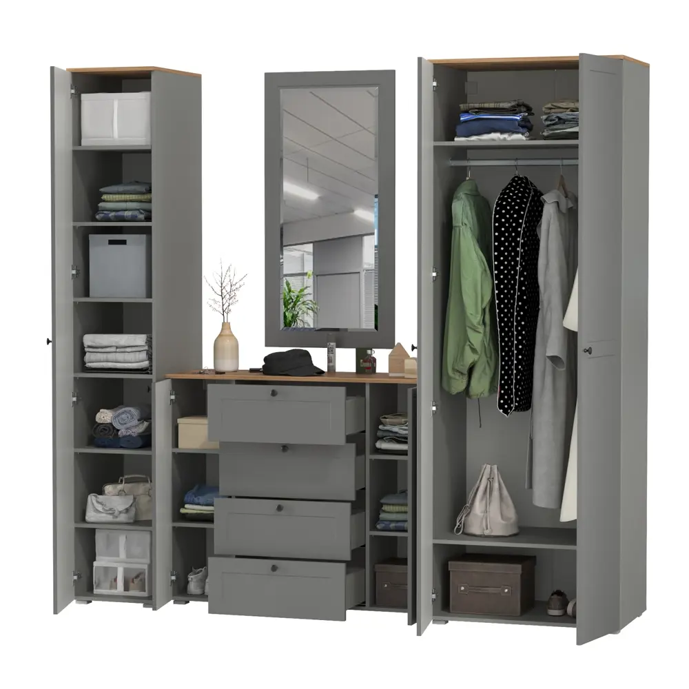 Фото 9 Комплект мебели для прихожей Mobi Остин пр-38-гз 240x230x54 см ЛДСП цвет серый графит/дуб крафт золотой