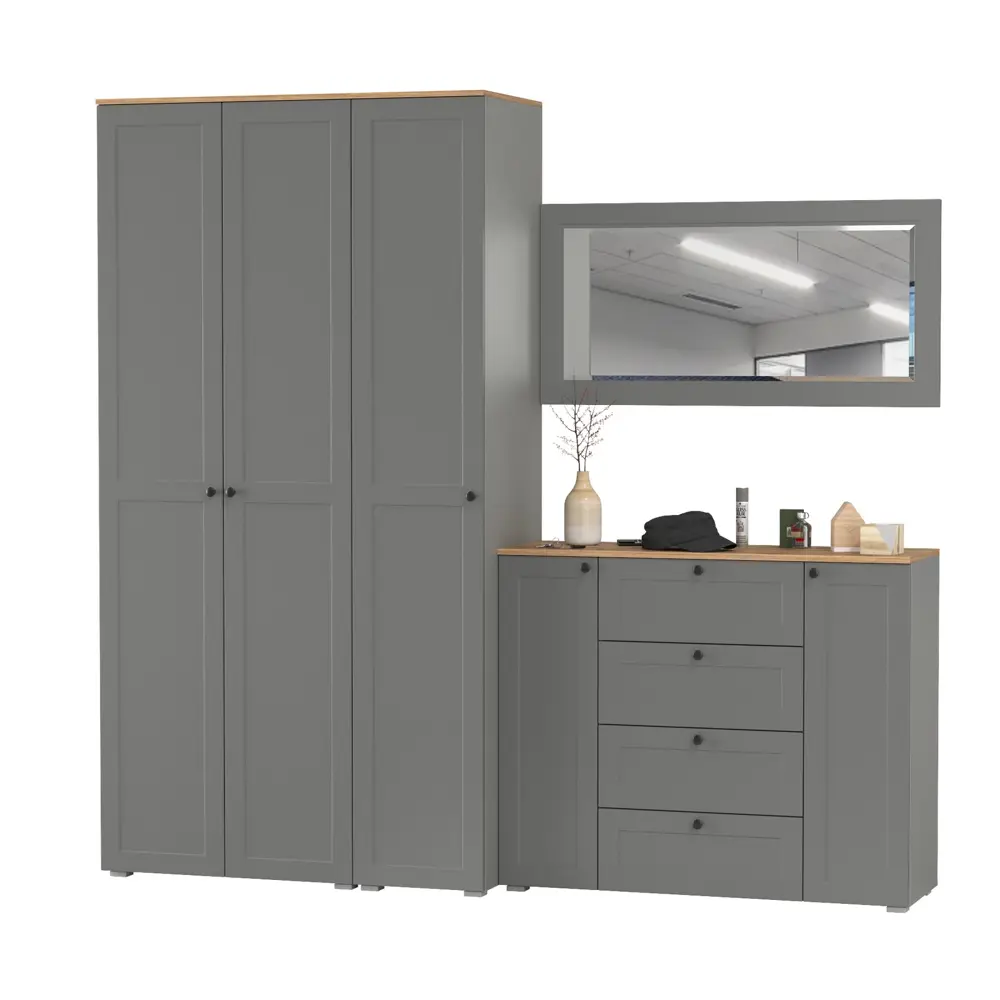 Фото 3 Комплект мебели для прихожей Mobi Остин пр-38-гз 240x230x54 см ЛДСП цвет серый графит/дуб крафт золотой