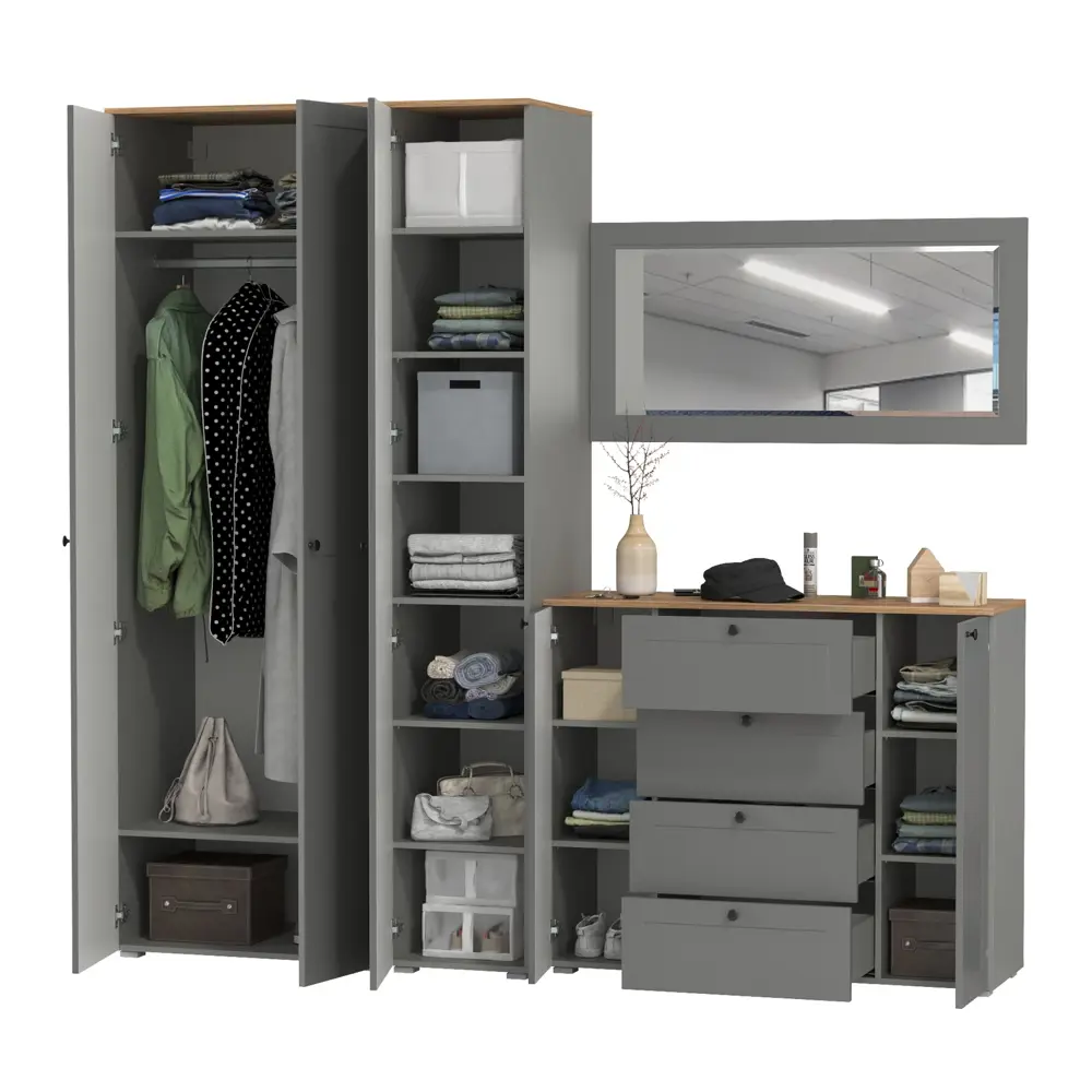 Фото 4 Комплект мебели для прихожей Mobi Остин пр-38-гз 240x230x54 см ЛДСП цвет серый графит/дуб крафт золотой