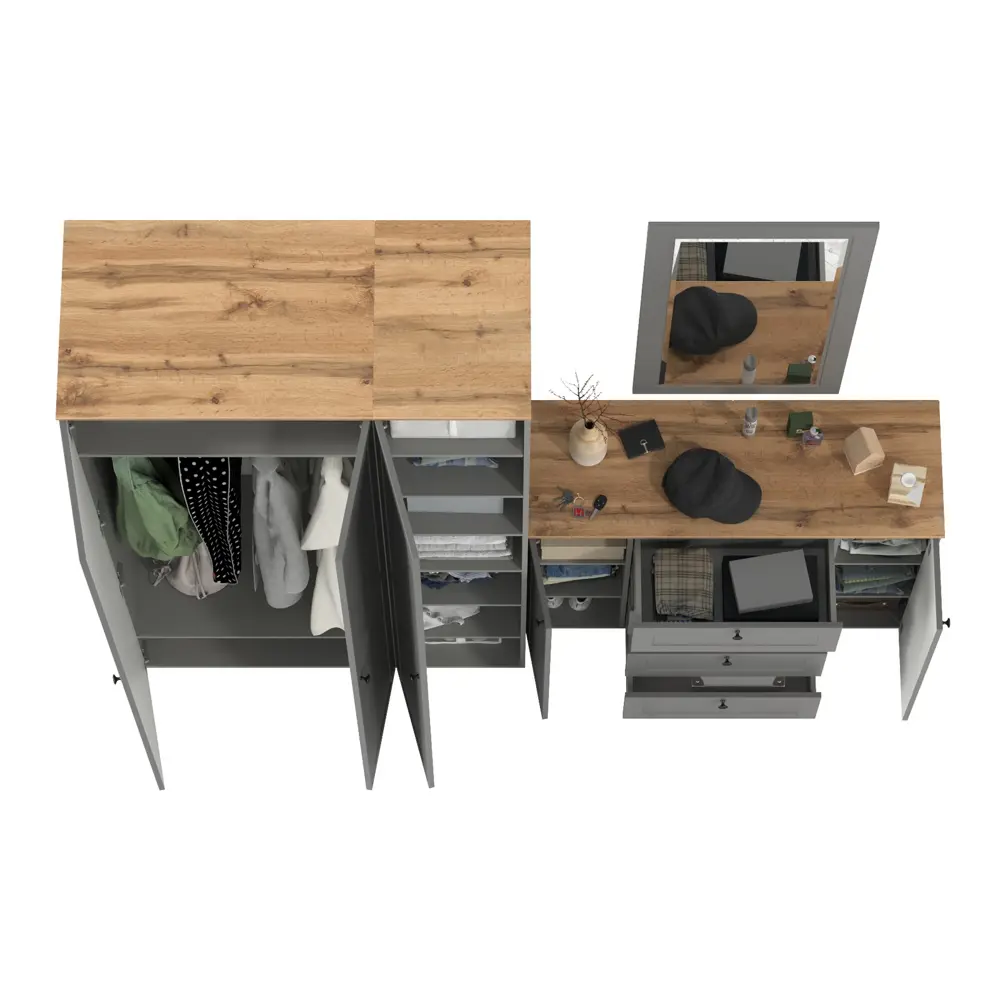 Фото 6 Комплект мебели для прихожей Mobi Остин пр-38-гз 240x230x54 см ЛДСП цвет серый графит/дуб крафт золотой