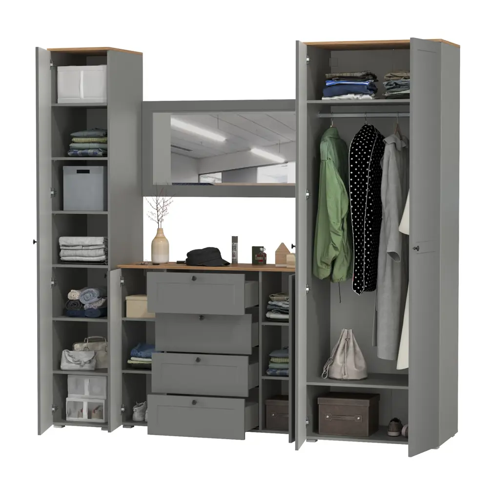 Фото 11 Комплект мебели для прихожей Mobi Остин пр-38-гз 240x230x54 см ЛДСП цвет серый графит/дуб крафт золотой