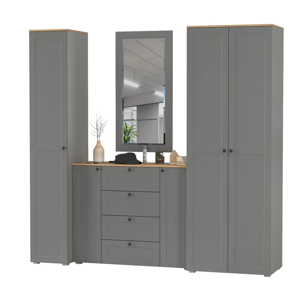 Фото 8 Комплект мебели для прихожей Mobi Остин пр-38-гз 240x230x54 см ЛДСП цвет серый графит/дуб крафт золотой