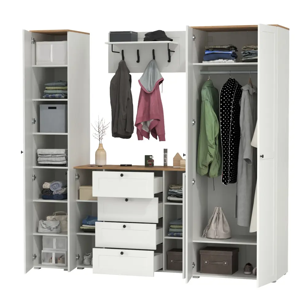 Фото 6 Комплект мебели для прихожей Mobi Остин пр-39-бз 240x230x54 см ЛДСП цвет белый шагрень/дуб крафт золотой