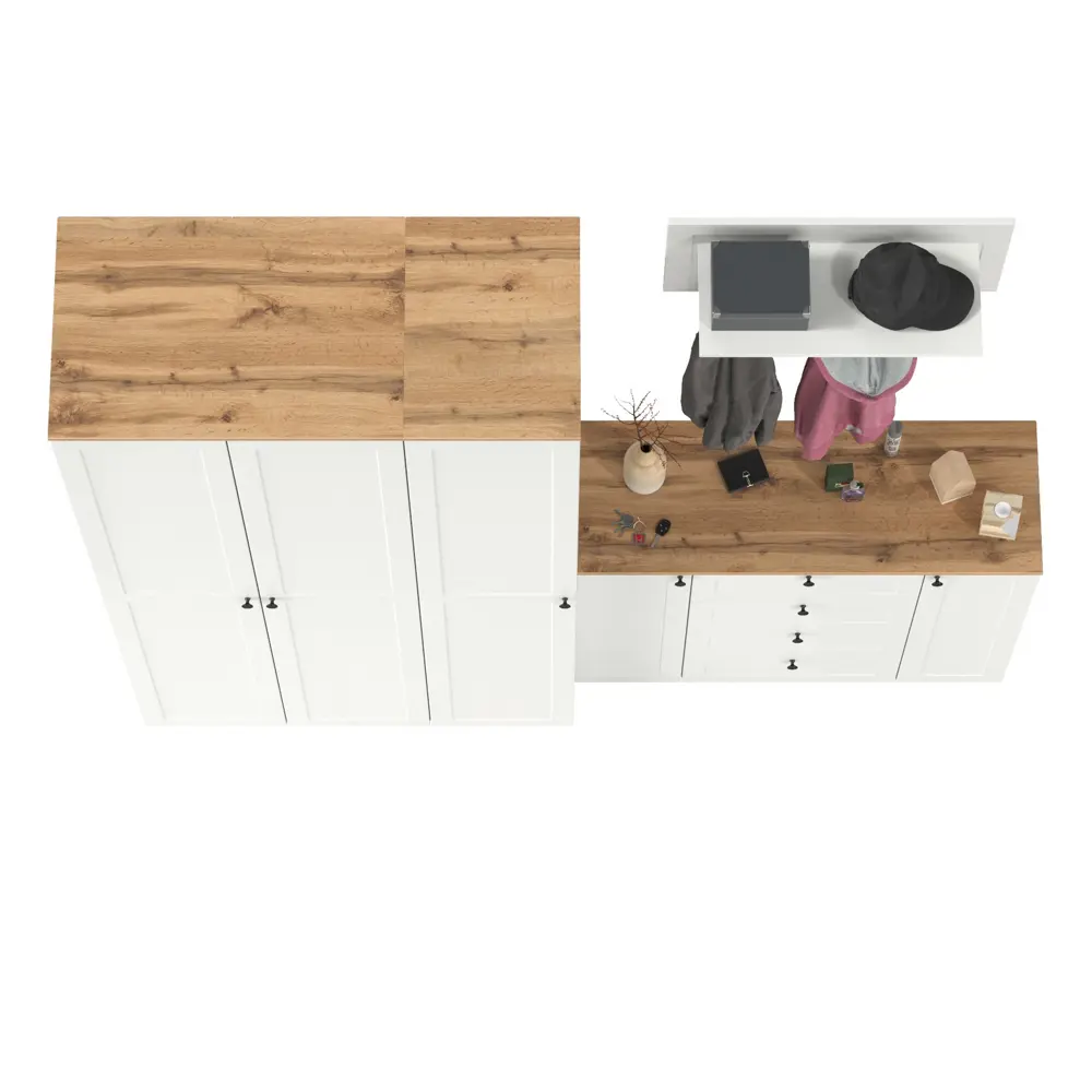 Фото 3 Комплект мебели для прихожей Mobi Остин пр-39-бз 240x230x54 см ЛДСП цвет белый шагрень/дуб крафт золотой