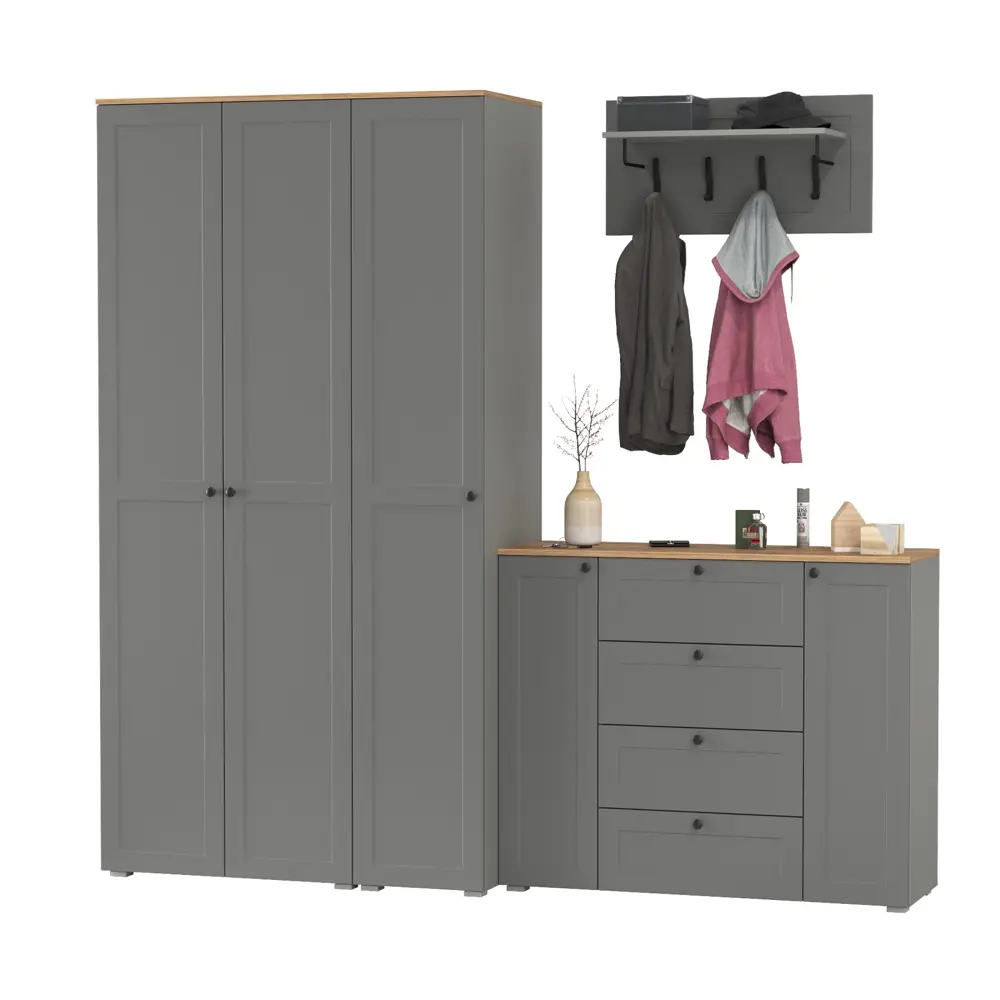 Фото Комплект мебели для прихожей Mobi Остин пр-39-гз 240x230x54 см ЛДСП цвет серый графит/дуб крафт золотой