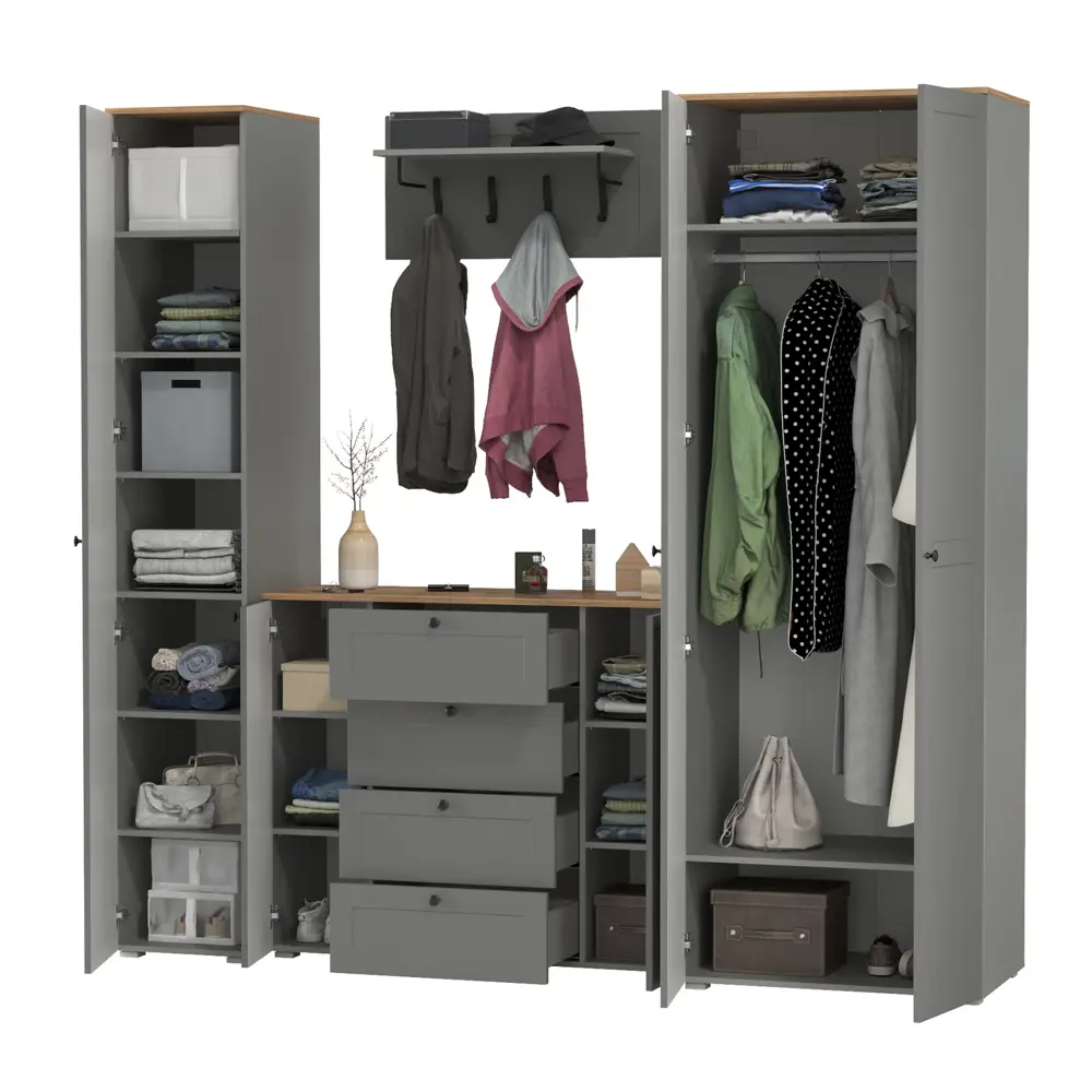 Фото 6 Комплект мебели для прихожей Mobi Остин пр-39-гз 240x230x54 см ЛДСП цвет серый графит/дуб крафт золотой