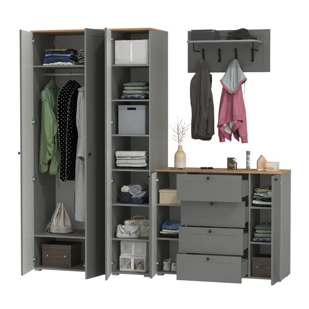 Фото 2 Комплект мебели для прихожей Mobi Остин пр-39-гз 240x230x54 см ЛДСП цвет серый графит/дуб крафт золотой