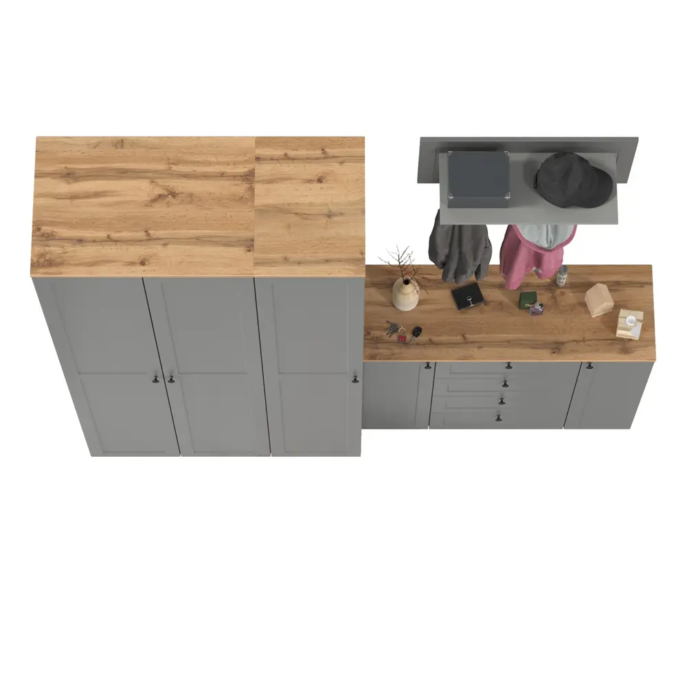 Фото 3 Комплект мебели для прихожей Mobi Остин пр-39-гз 240x230x54 см ЛДСП цвет серый графит/дуб крафт золотой