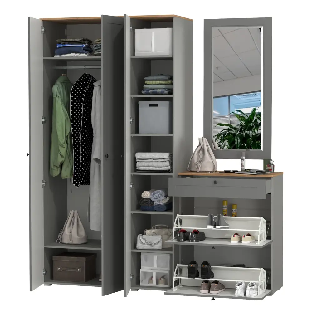 Фото 2 Комплект мебели для прихожей Mobi Остин пр-40-гз 200x230x54 см ЛДСП цвет серый графит/дуб крафт золотой