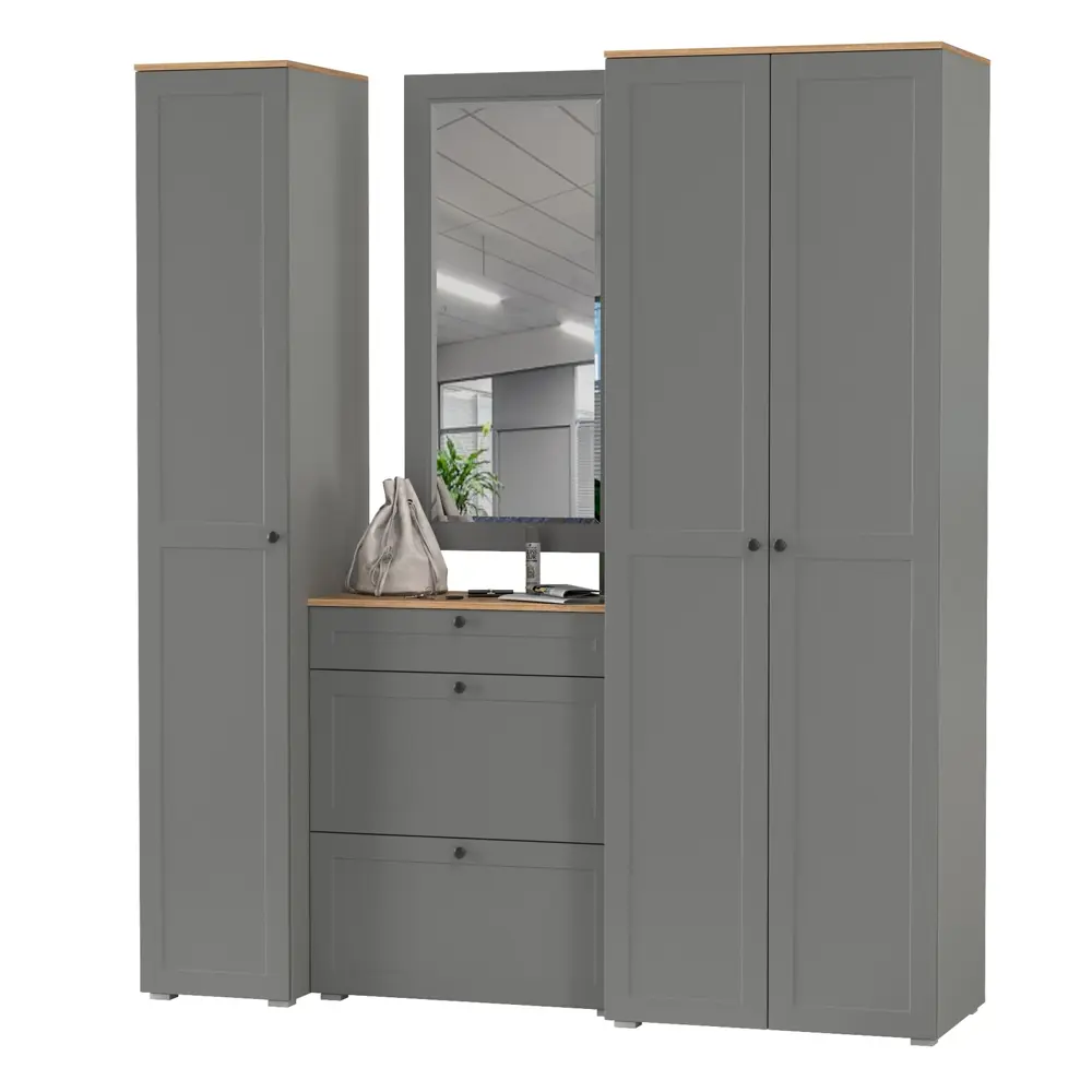 Фото 4 Комплект мебели для прихожей Mobi Остин пр-40-гз 200x230x54 см ЛДСП цвет серый графит/дуб крафт золотой