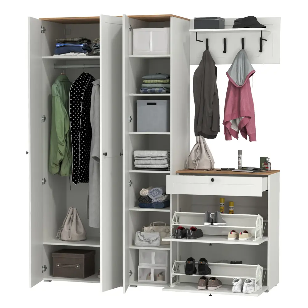 Фото 2 Комплект мебели для прихожей Mobi Остин пр-41-бз 200x230x54 см ЛДСП цвет белый шагрень/дуб крафт золотой