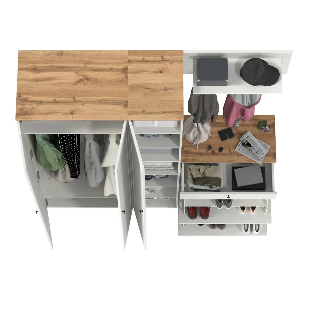 Фото 4 Комплект мебели для прихожей Mobi Остин пр-41-бз 200x230x54 см ЛДСП цвет белый шагрень/дуб крафт золотой