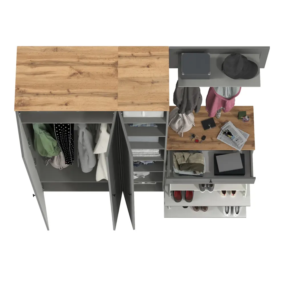 Фото 4 Комплект мебели для прихожей Mobi Остин пр-41-гз 200x230x54 см ЛДСП цвет серый графит/дуб крафт золотой