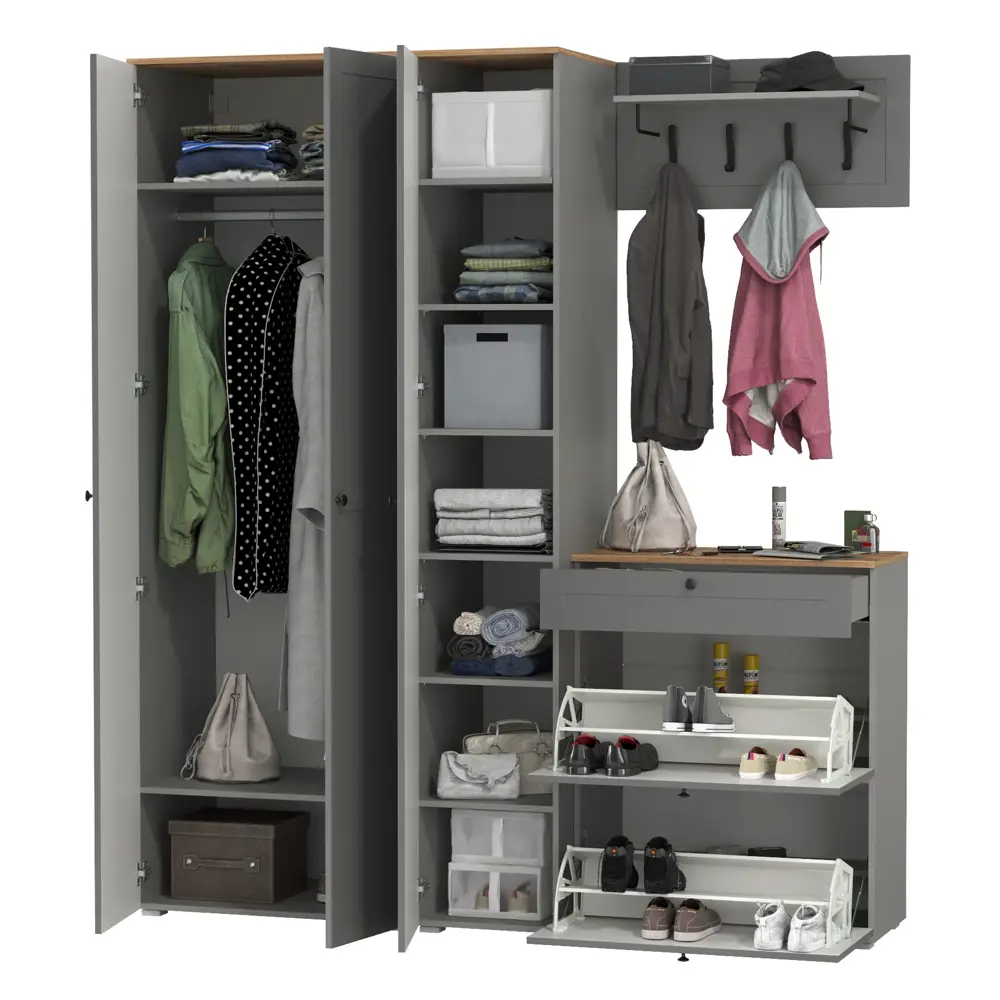 Фото 2 Комплект мебели для прихожей Mobi Остин пр-41-гз 200x230x54 см ЛДСП цвет серый графит/дуб крафт золотой