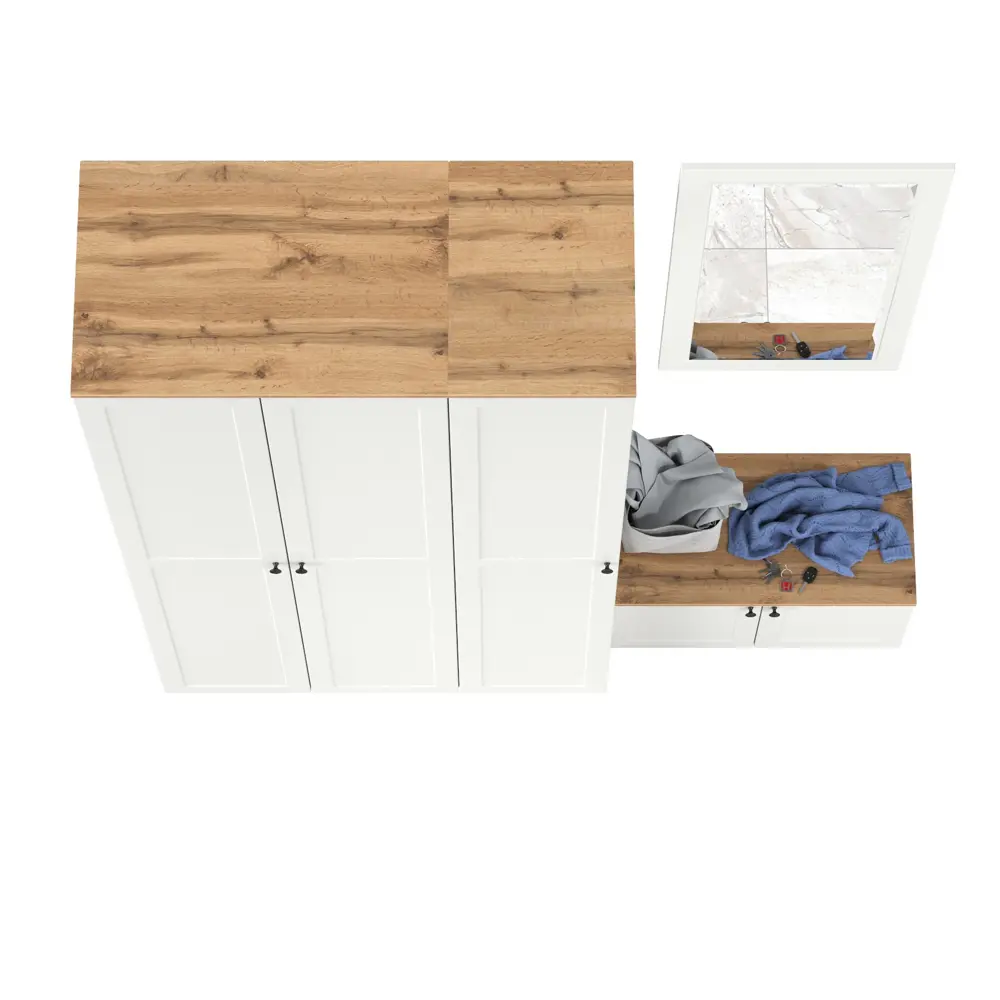 Фото 3 Комплект мебели для прихожей Mobi Остин пр-42-бз 200x230x54 см ЛДСП цвет белый шагрень/дуб крафт золотой