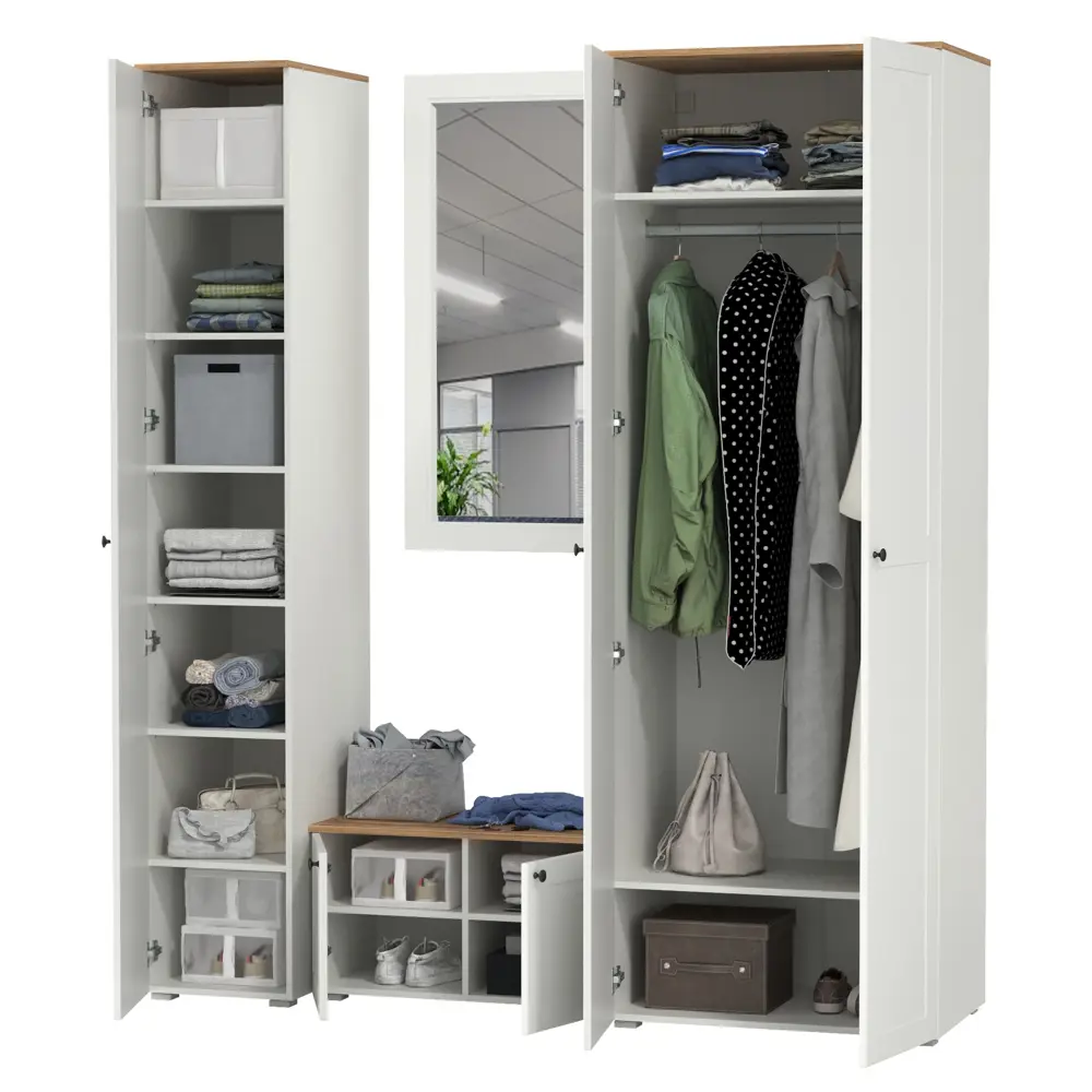 Фото 6 Комплект мебели для прихожей Mobi Остин пр-42-бз 200x230x54 см ЛДСП цвет белый шагрень/дуб крафт золотой