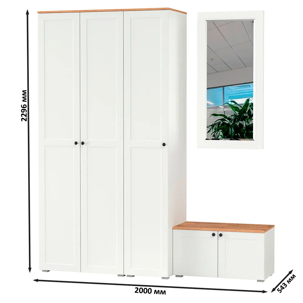 Фото 7 Комплект мебели для прихожей Mobi Остин пр-42-бз 200x230x54 см ЛДСП цвет белый шагрень/дуб крафт золотой