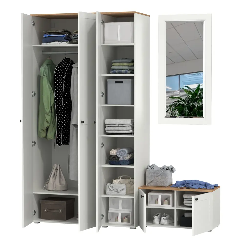 Фото 2 Комплект мебели для прихожей Mobi Остин пр-42-бз 200x230x54 см ЛДСП цвет белый шагрень/дуб крафт золотой