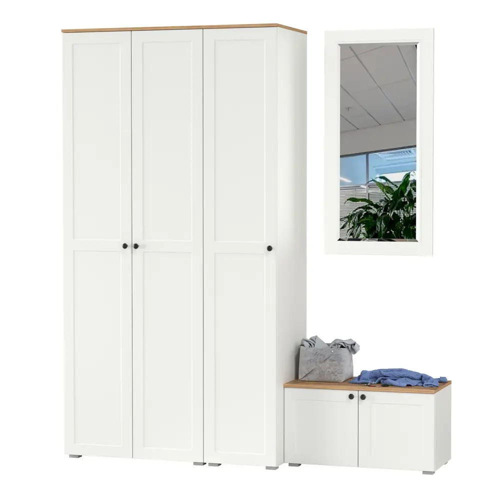 Фото Комплект мебели для прихожей Mobi Остин пр-42-бз 200x230x54 см ЛДСП цвет белый шагрень/дуб крафт золотой