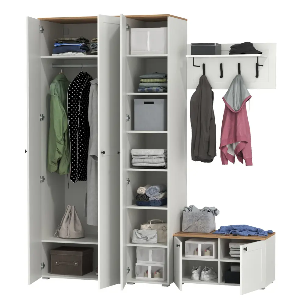 Фото 2 Комплект мебели для прихожей Mobi Остин пр-43-бз 200x230x54 см ЛДСП цвет белый шагрень/дуб крафт золотой