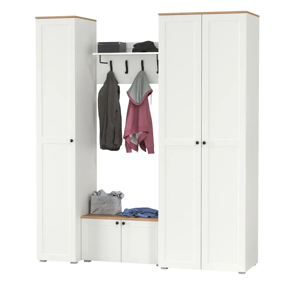 Фото 5 Комплект мебели для прихожей Mobi Остин пр-43-бз 200x230x54 см ЛДСП цвет белый шагрень/дуб крафт золотой