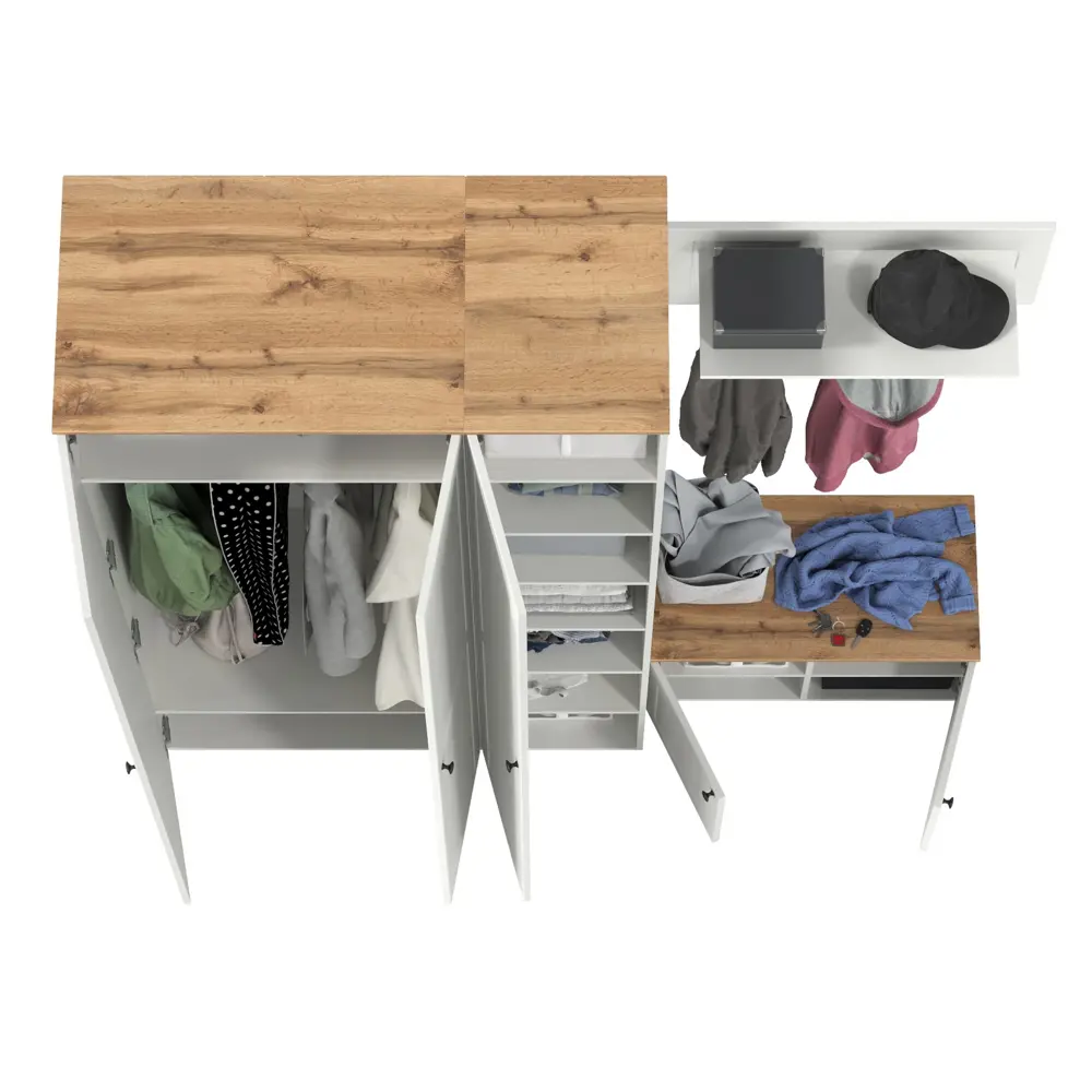 Фото 4 Комплект мебели для прихожей Mobi Остин пр-43-бз 200x230x54 см ЛДСП цвет белый шагрень/дуб крафт золотой