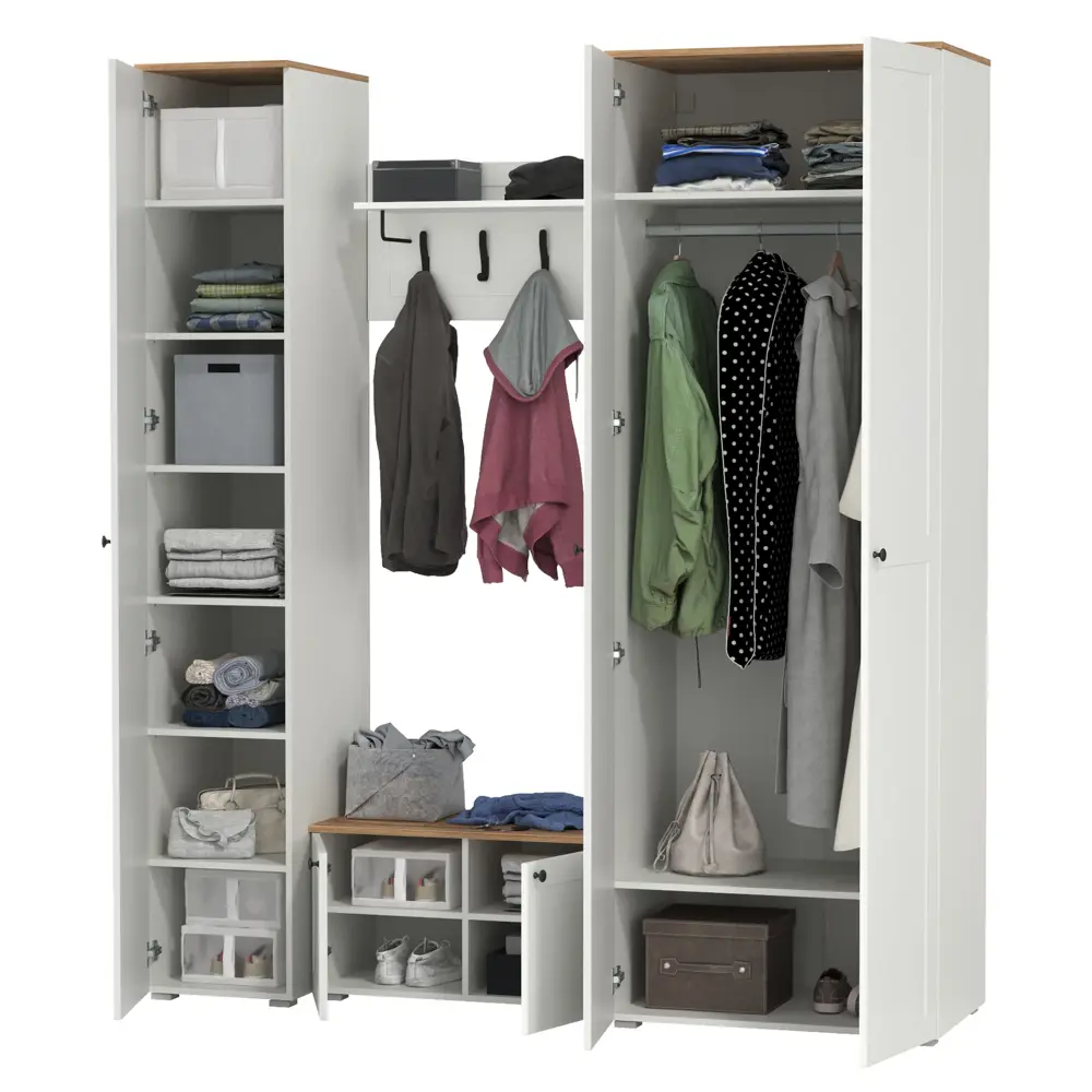 Фото 6 Комплект мебели для прихожей Mobi Остин пр-43-бз 200x230x54 см ЛДСП цвет белый шагрень/дуб крафт золотой