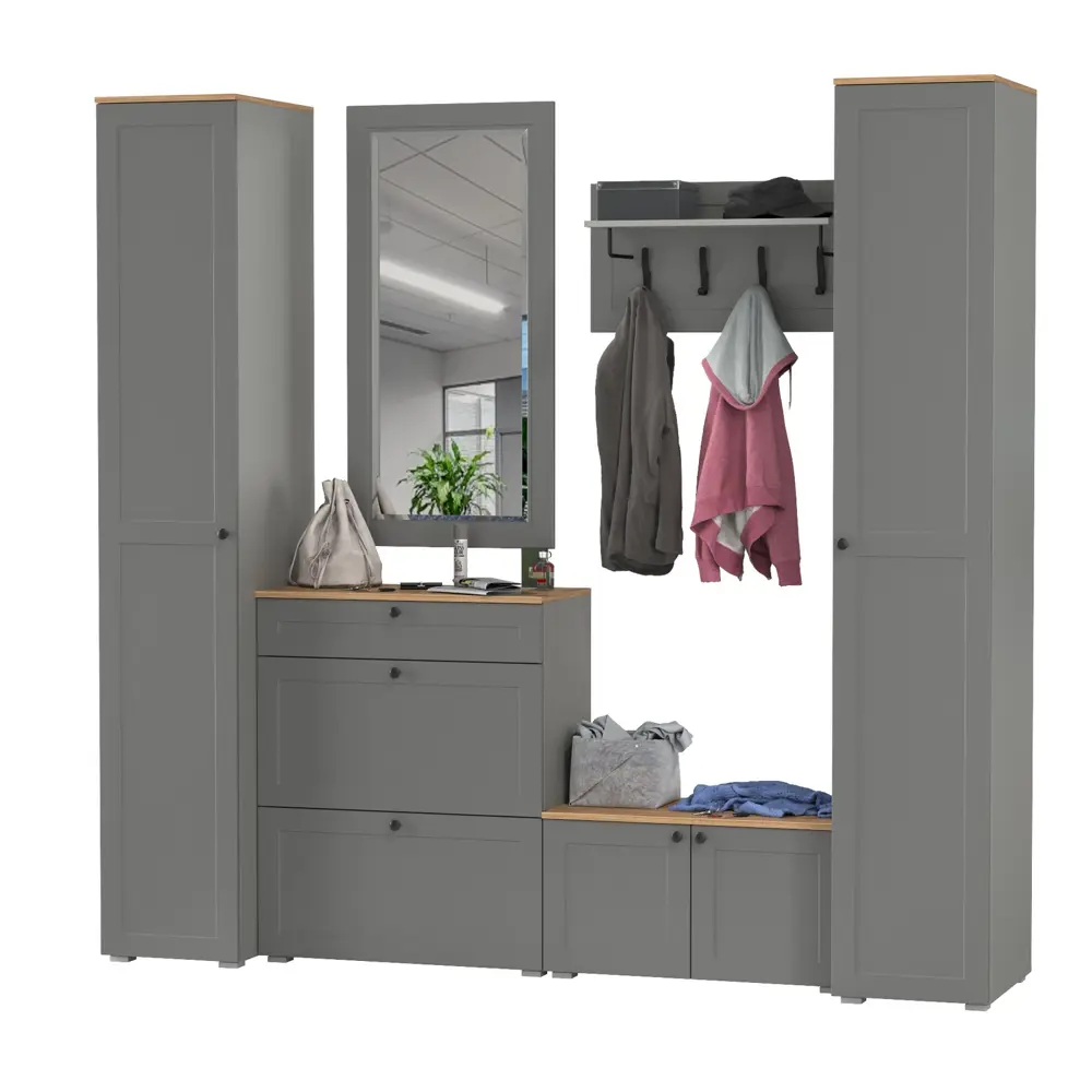 Фото Комплект мебели для прихожей Mobi Остин пр-46-гз 240x230x54 см ЛДСП цвет серый графит/дуб крафт золотой