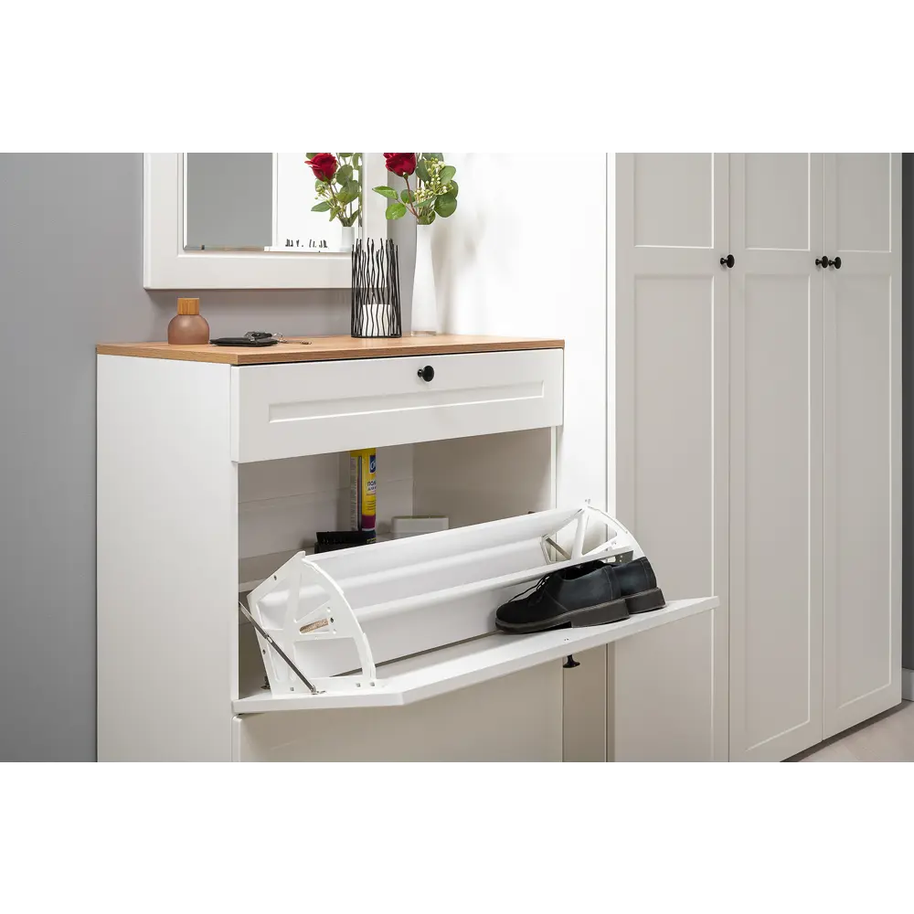 Фото 9 Комплект мебели для прихожей Mobi Остин пр-47-бз 320x230x54 см ЛДСП цвет белый шагрень/дуб крафт золотой