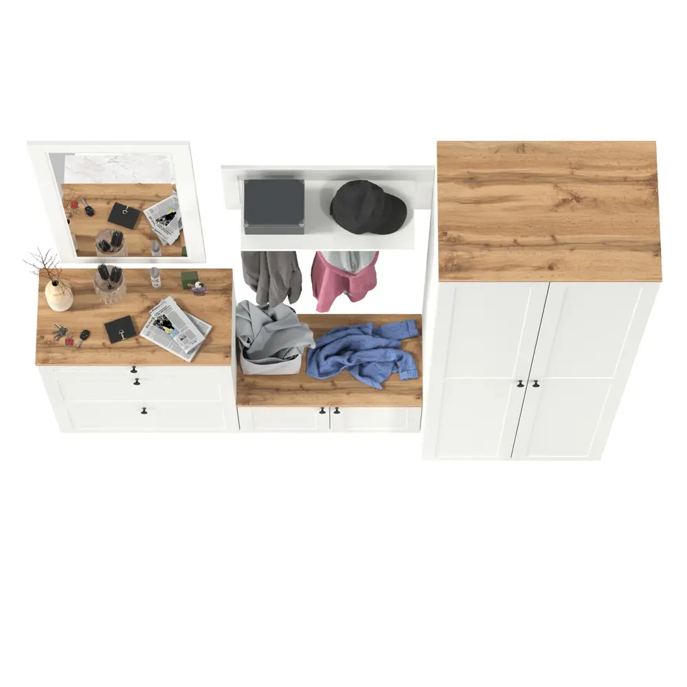 Фото 3 Комплект мебели для прихожей Mobi Остин пр-47-бз 320x230x54 см ЛДСП цвет белый шагрень/дуб крафт золотой