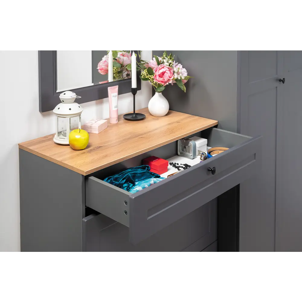 Фото 10 Комплект мебели для прихожей Mobi Остин пр-47-гз 320x230x54 см ЛДСП цвет серый графит/дуб крафт золотой