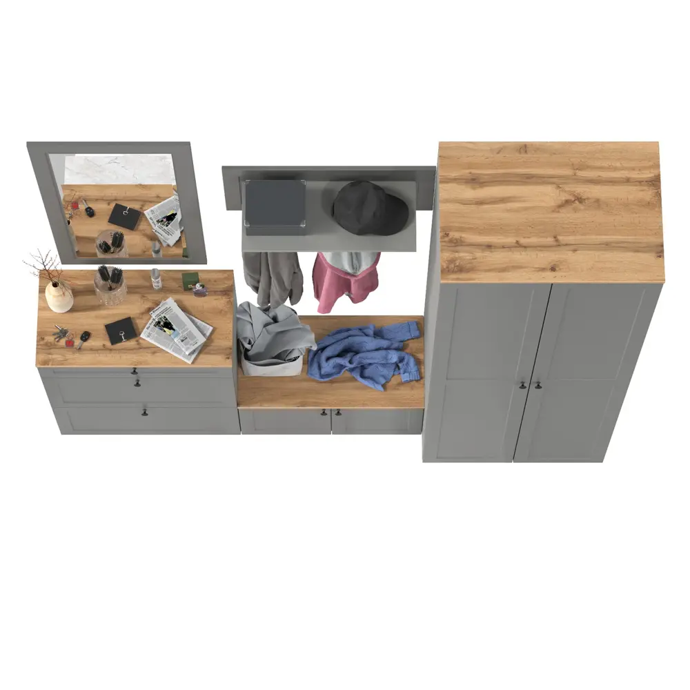 Фото 3 Комплект мебели для прихожей Mobi Остин пр-47-гз 320x230x54 см ЛДСП цвет серый графит/дуб крафт золотой