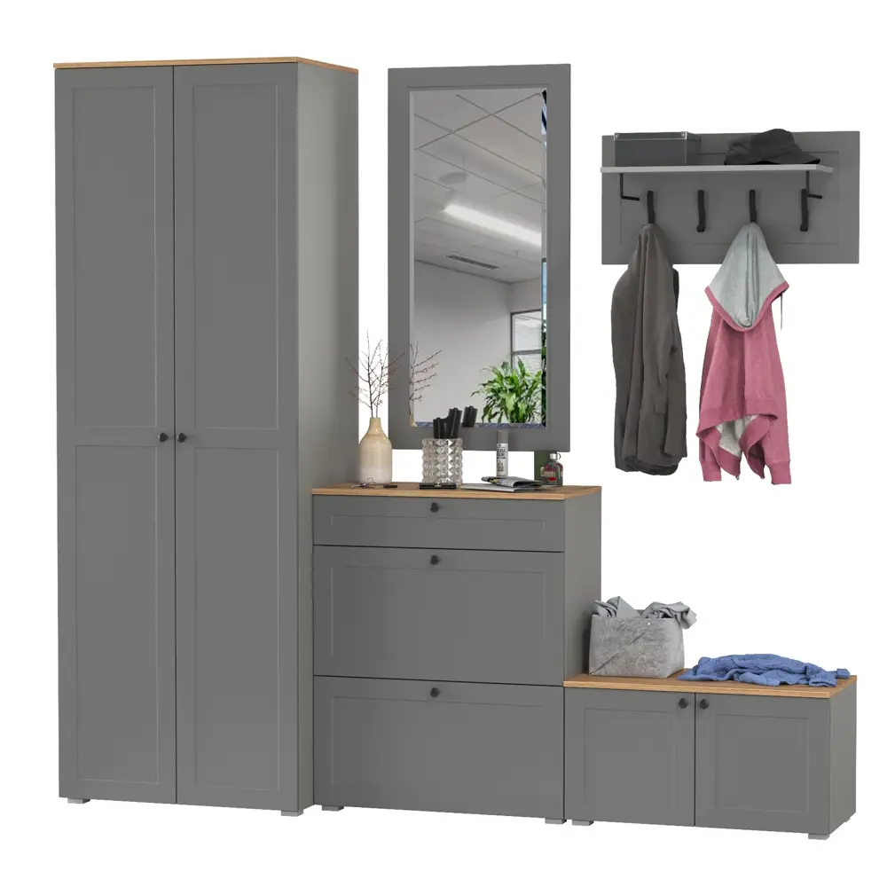 Фото 5 Комплект мебели для прихожей Mobi Остин пр-47-гз 320x230x54 см ЛДСП цвет серый графит/дуб крафт золотой