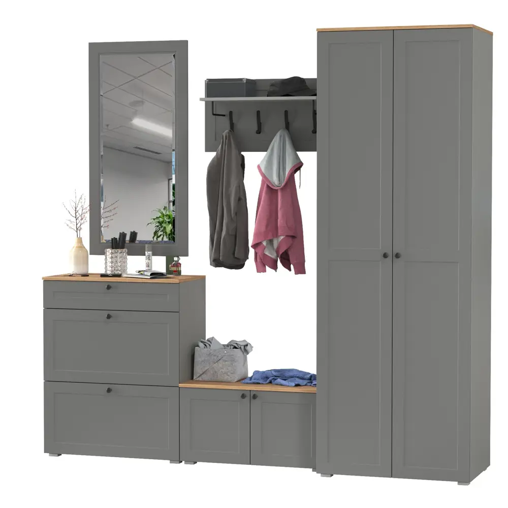 Фото Комплект мебели для прихожей Mobi Остин пр-47-гз 320x230x54 см ЛДСП цвет серый графит/дуб крафт золотой