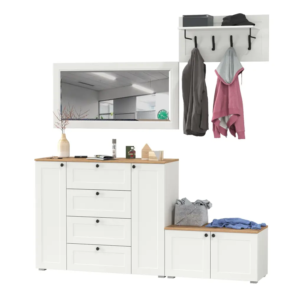 Фото 5 Комплект мебели для прихожей Mobi Остин пр-50-бз 240x210x54 см ЛДСП цвет белый шагрень/дуб крафт золотой