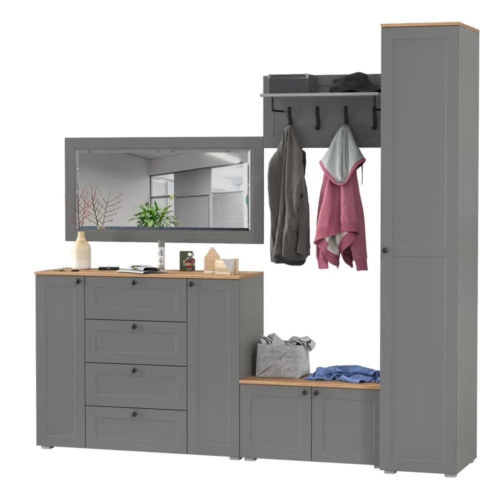 Фото 6 Комплект мебели для прихожей Mobi Остин пр-51-гз 200x230x54 см ЛДСП цвет серый графит/дуб крафт золотой