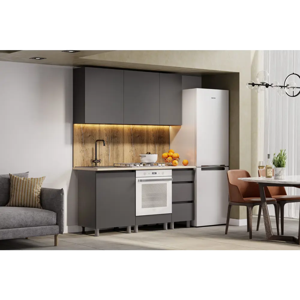 Фото Кухня Денвер Арника 00-00263005а 160x217x60 см ЛДСП цвет графит Фото Кухня Денвер Арника 00-00263005а 160x217x60 см ЛДСП цвет графит