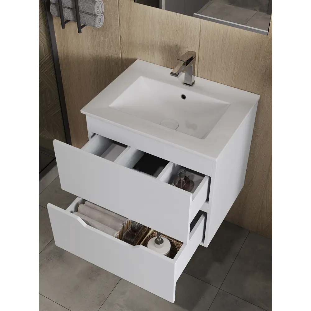 Фото 2 Тумба с раковиной Topline FLIPTU60W-3610W подвесная 60 см цвет белый матовый